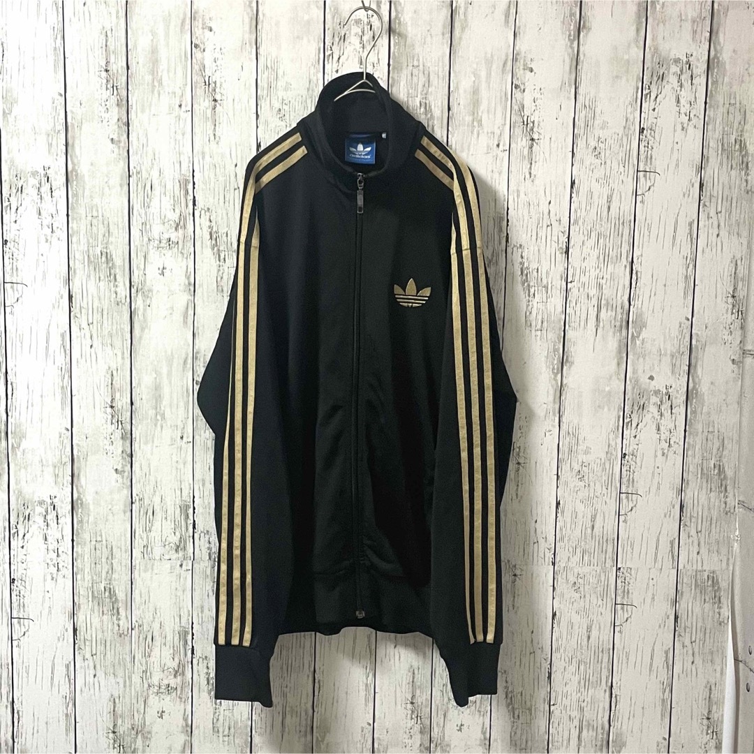 adidasアディダス 黒×金トラックジャケット ジャージ トレフォイルロゴ L