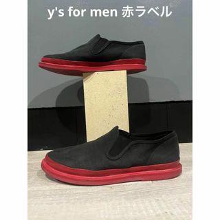 ヨウジヤマモト(Yohji Yamamoto)のy's for men 赤ラベル　スリッポン　ブラック　レッド　リネン(スニーカー)