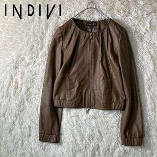 インディヴィ(INDIVI)の極美品 INDIVI インディヴィ 羊革 ラムレザー ノーカラージャケット 38(ノーカラージャケット)