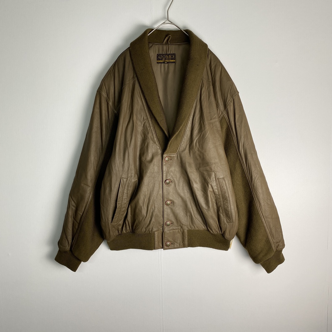 【レザージャケット 異素材 シープスキン カーキ 古着】