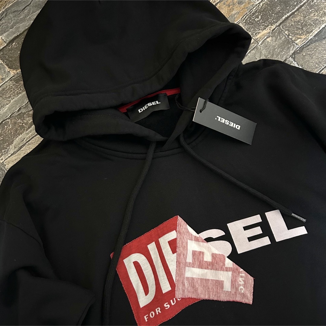 【新品】DIESEL ディーゼル／剥がれロゴ フーディー パーカー S