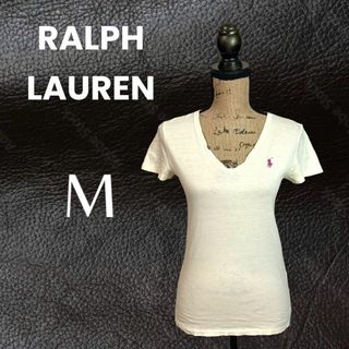 ポロラルフローレン(POLO RALPH LAUREN)の【RALPH LAUREN】コットンＶネックTシャツ　ロゴ刺繍　薄イエロー　M(Tシャツ(半袖/袖なし))