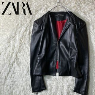 ザラ(ZARA)の美品 ZARA ザラ フェイクレザー ノーカラージャケット L 裏地赤(ノーカラージャケット)