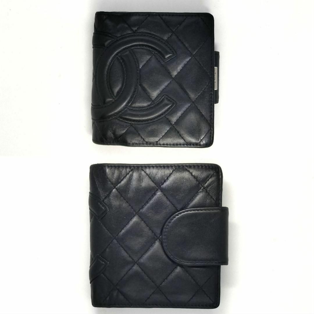 シャネル CHANEL カンボンライン 折り財布 がま口  キルティング 黒