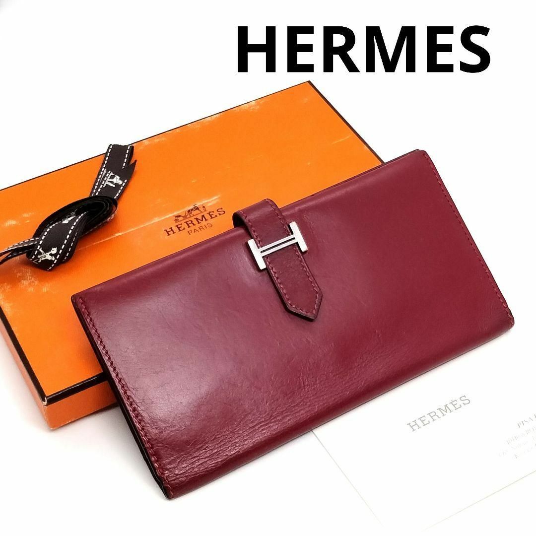 Hermes - 箱付 エルメス ベアン クラシック 長財布 ブラウン □E刻印