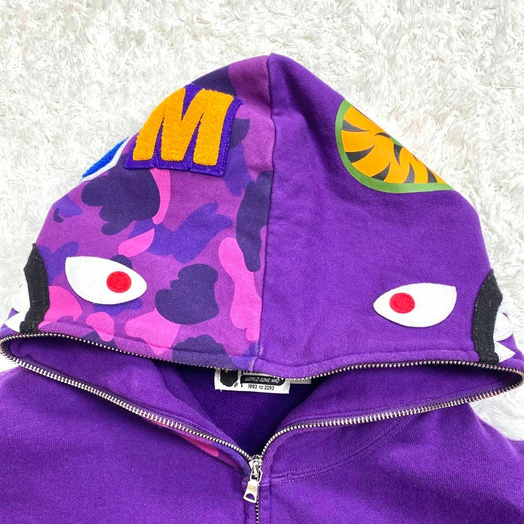 a bathing ape エイプ　希少　シャークパーカー　Lサイズ　パープル