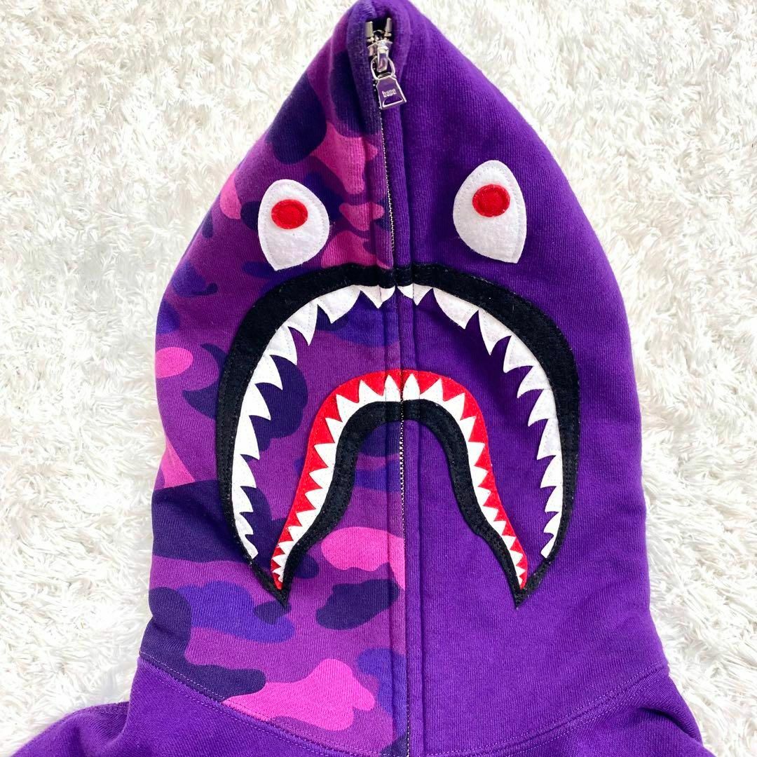 a bathing ape エイプ　希少　シャークパーカー　Lサイズ　パープル