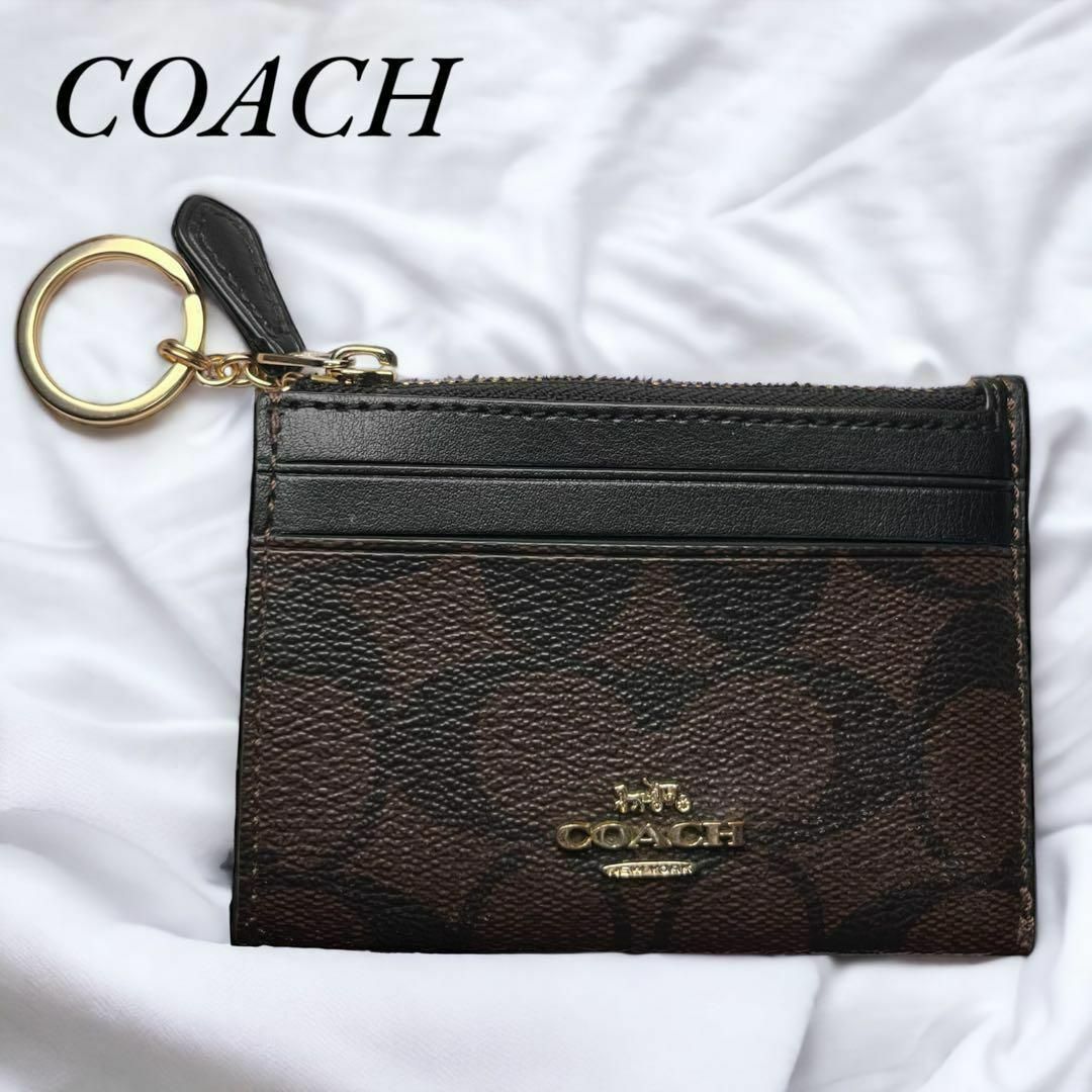 【良品】COACH キーリング パスケース 小銭入れ シグネチャー ブラウン