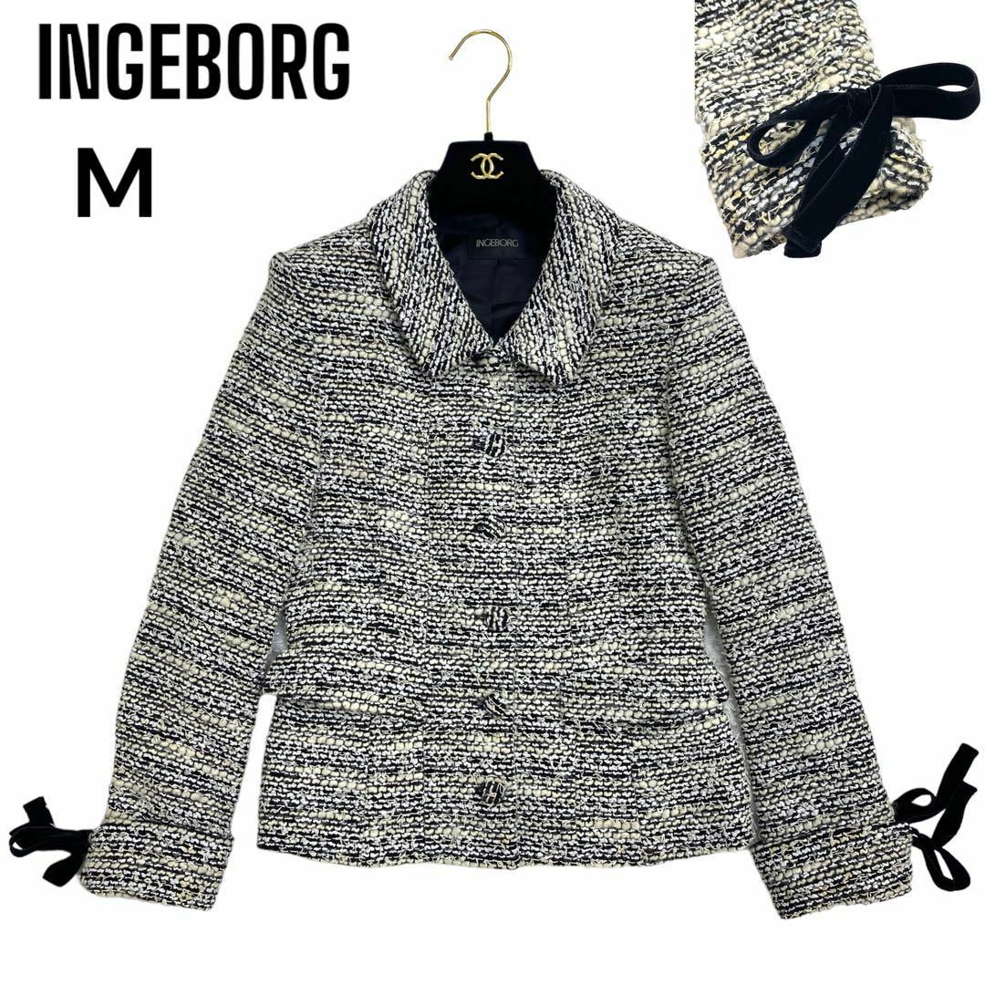 インゲボルグ　INGEBORG 袖リボン付き　テーラードジャケット　ツイード　M | フリマアプリ ラクマ
