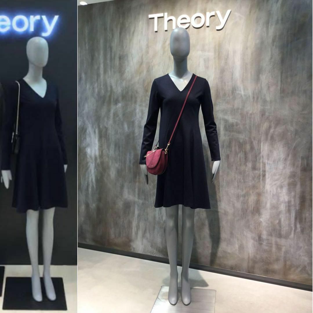【美品】Theoryセオリー ウール Aライン フレアワンピース ドレス 紺 セオリー 美品!! フレアワンピース