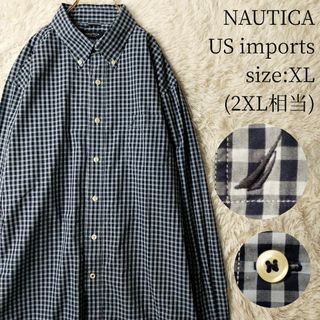 ノーティカ(NAUTICA)のUS輸入古着 NAUTICA 長袖BDシャツ ギンガムチェック ネイビー 2XL(シャツ)