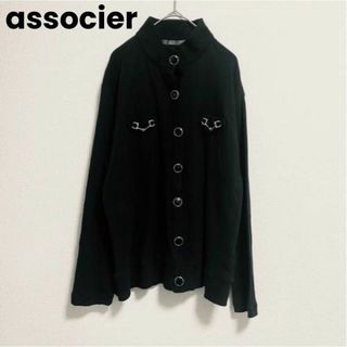 st38 associer 薄手トップスニット 黒 LL 長袖 大きめボタン(カットソー(長袖/七分))