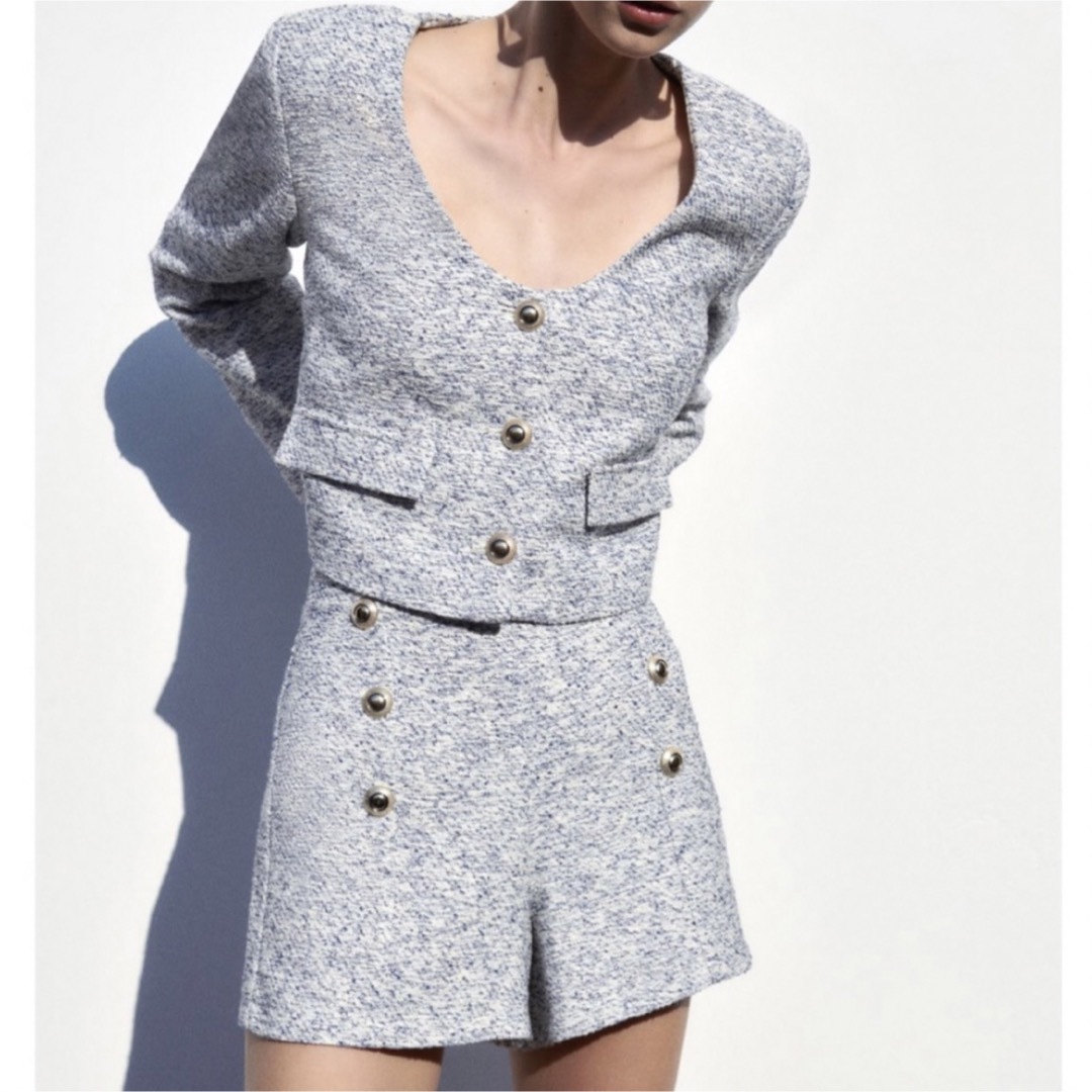 ZARA - ゴールドボタンテクスチャードバミューダパンツの通販 by