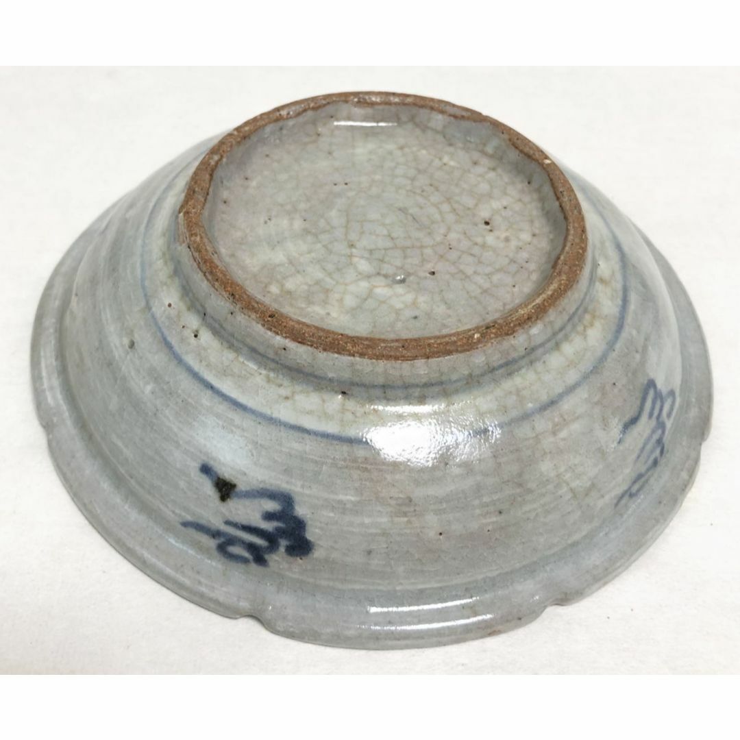 古染付 葵口鹿紋様皿 伝世品焼物 青花 骨董 呉須(旧家蔵出し 古染付 葵口鹿紋様皿 伝世品焼物 青花 骨董 呉須(旧家蔵出し