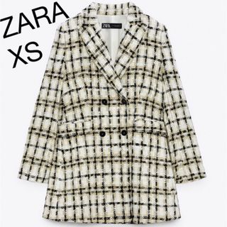 ザラ(ZARA)のロングテクスチャーチェックブレザー(テーラードジャケット)