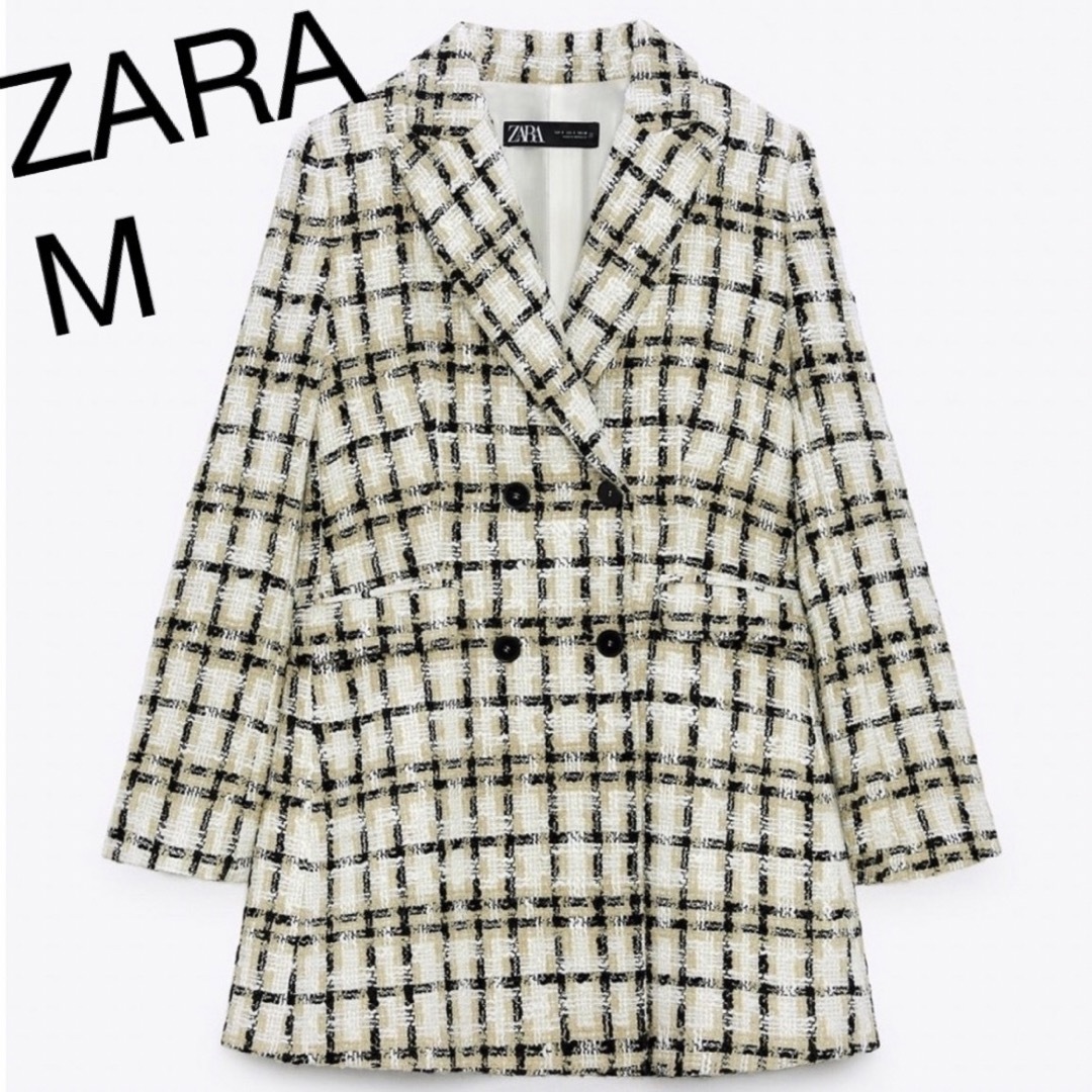 ZARA(ザラ)のロングテクスチャーチェックブレザー レディースのジャケット/アウター(テーラードジャケット)の商品写真
