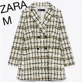 ザラ(ZARA)のロングテクスチャーチェックブレザー(テーラードジャケット)