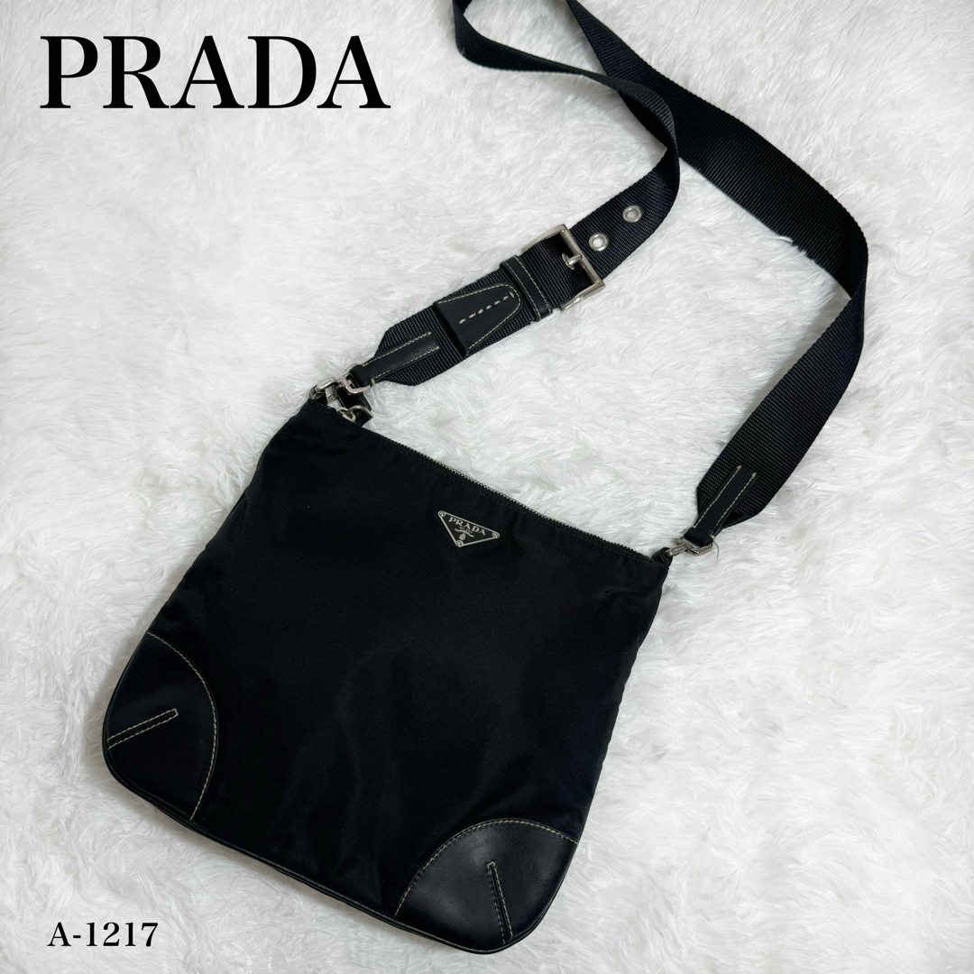 リユースKs美品✨PRADA プラダ　三角ロゴ　ショルダーバッグ　テスートナイロン×レザー