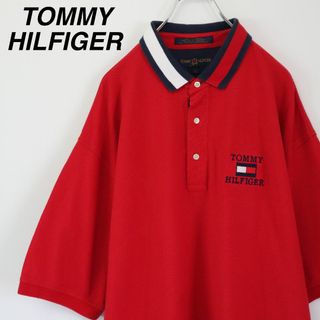 トミーヒルフィガー(TOMMY HILFIGER)の【大人気】トミーヒルフィガーゴルフ／ポロシャツ　刺繍ロゴ　ビッグサイズ　赤　古着(ポロシャツ)