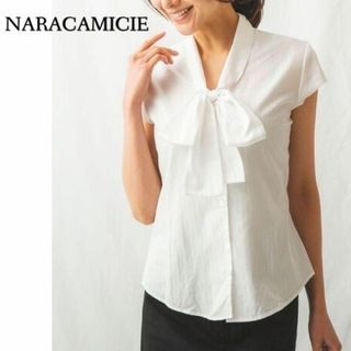 ナラカミーチェ(NARACAMICIE)の綿100% ストライプボウタイキャップスリーブブラウス(シャツ/ブラウス(半袖/袖なし))