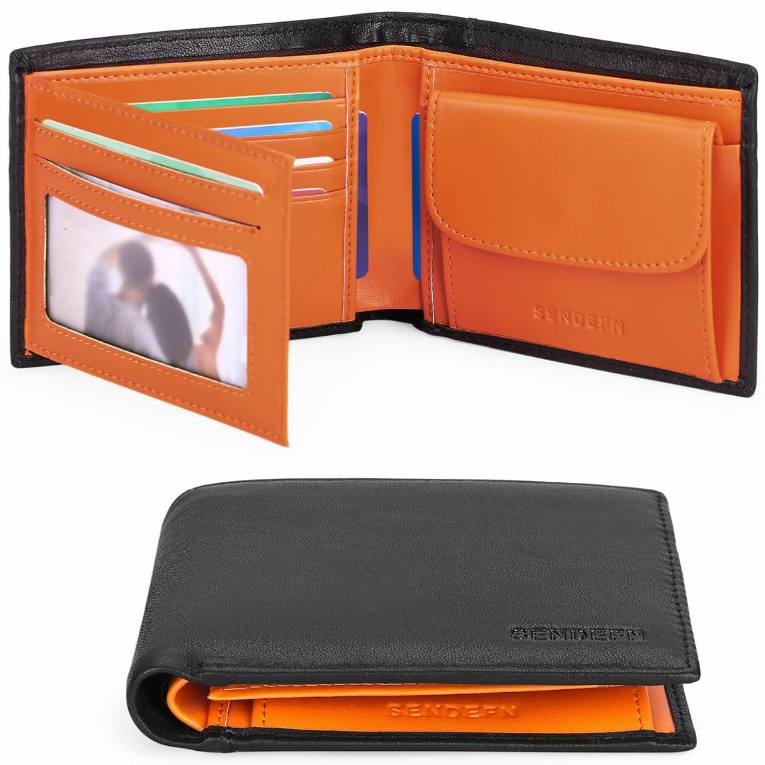【色: Orange】[SENDEFN] 財布 メンズ 2つ折り 本革 小さい財
