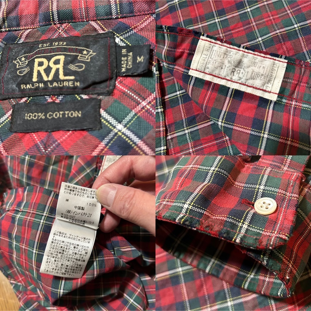 RRL(ダブルアールエル)のMサイズ！RRL ダブルアールエル 古着長袖ボタンダウンチェックシャツ 赤緑 メンズのトップス(シャツ)の商品写真