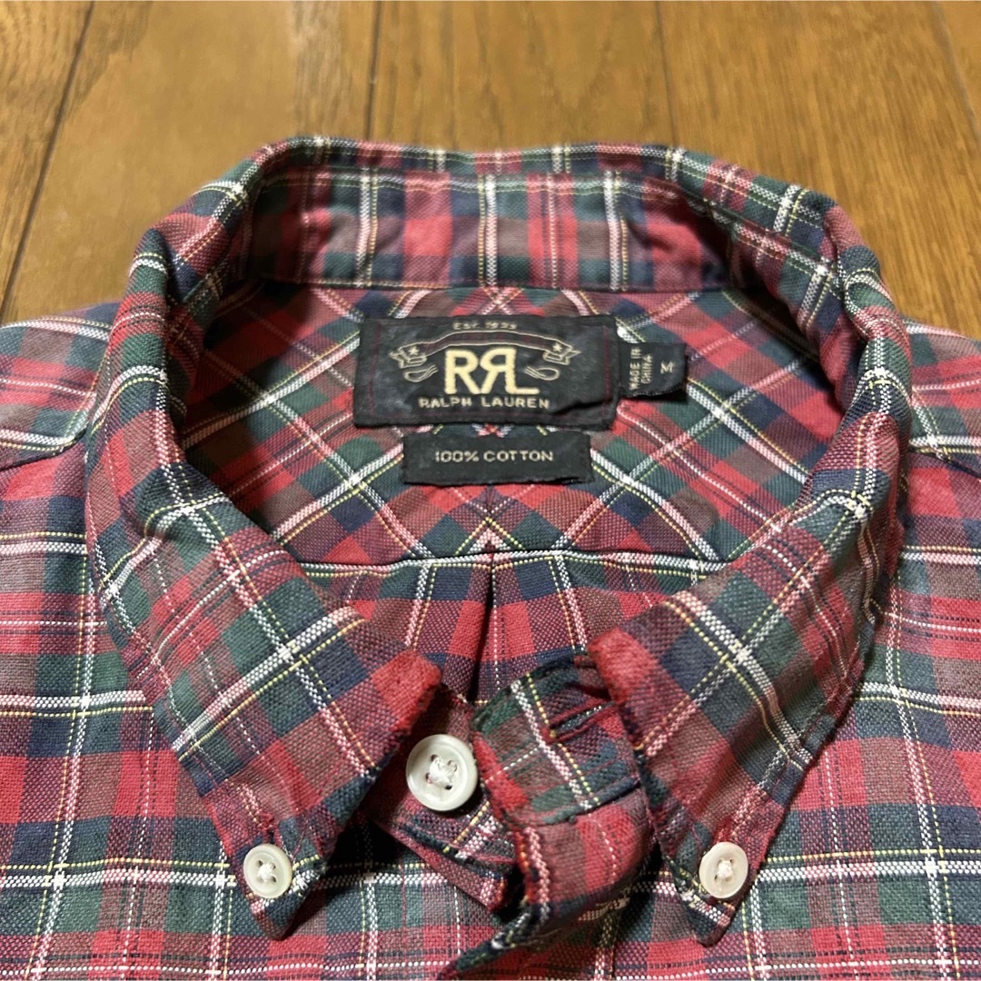 RRL(ダブルアールエル)のMサイズ！RRL ダブルアールエル 古着長袖ボタンダウンチェックシャツ 赤緑 メンズのトップス(シャツ)の商品写真