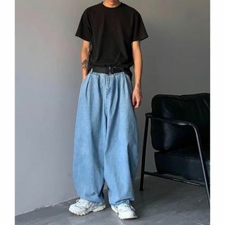 ワイド ルーズ デニム ジーンズ 4XL ライトブルー ユニセックス 新品(デニム/ジーンズ)