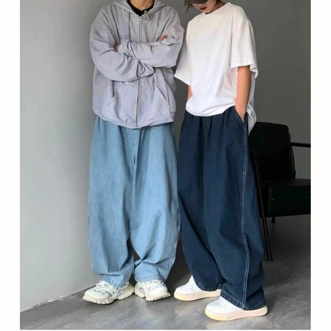 ワイド ルーズ デニム ジーンズ XS ライトネイビー ユニセックス 新品