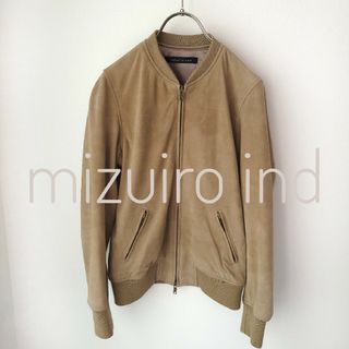 ミズイロインド(mizuiro ind)のミズイロインド　ゴートレザージャケット　ノーカラー　リブ袖　ダブルファスナー(ノーカラージャケット)