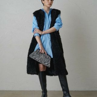 【新品】 Loungedress  ラウンジドレス　エコファーロングジレ