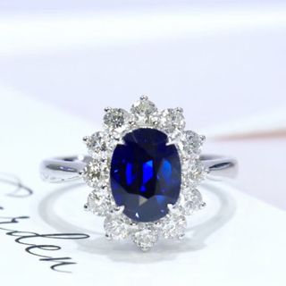 天然 ロイヤルブルーサファイア ダイヤ リング2.03ct k18 f(リング(指輪))