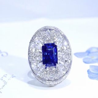 天然 ロイヤルブルーサファイア ダイヤ リング4.05ct k18 f(リング(指輪))