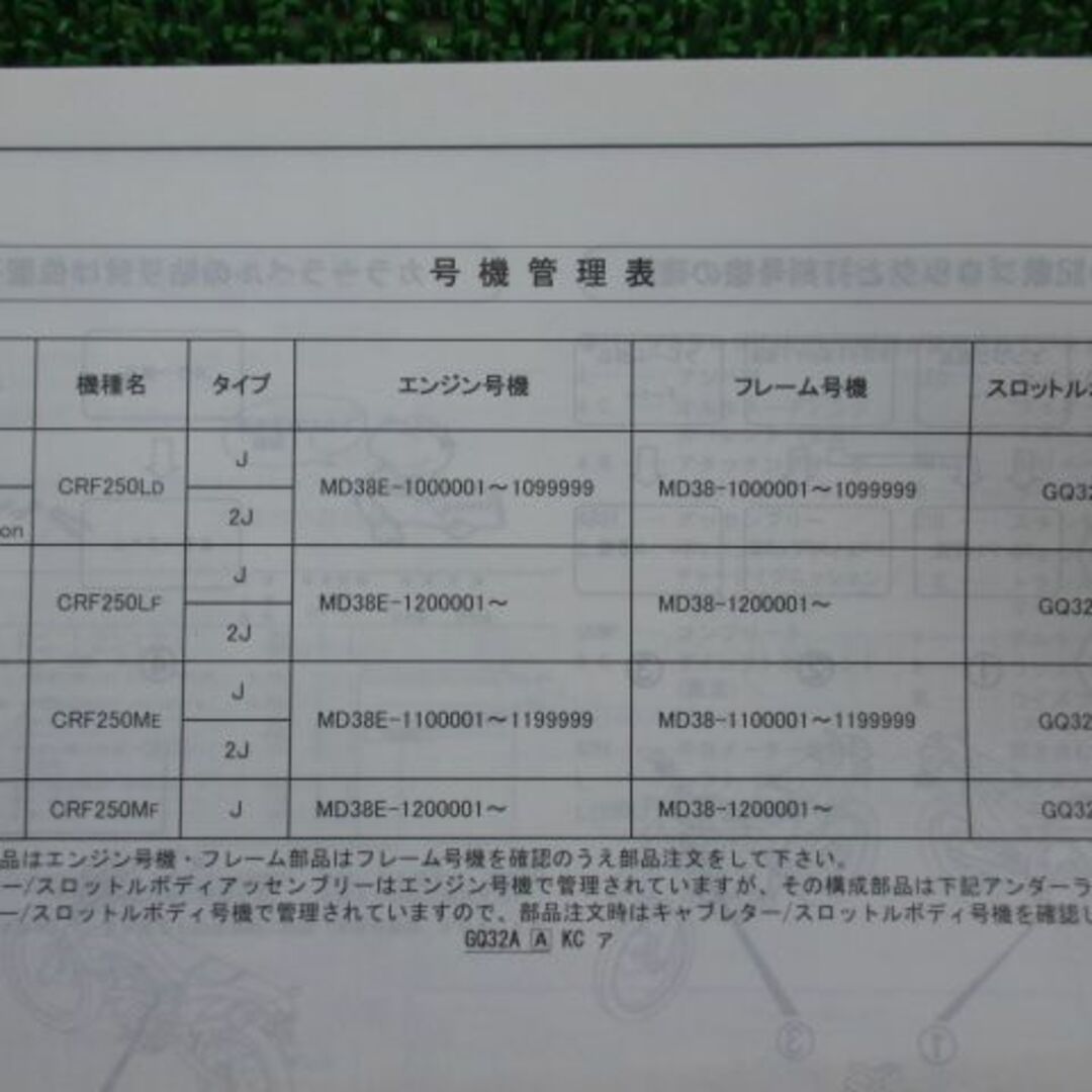 CRF250L スペシャルエディション CRF250M パーツリスト 3版 ホンダ 正規 バイク 整備書 MD38 MD38E SpecialEdition CRF250LD MD38-100 CRF250LF:11916151