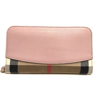 バーバリー(BURBERRY)のバーバリー／BURBERRY 長財布 財布 ウォレット レディース 女性 女性用コットン 綿 キャンバス レザー 革  3996878 HORSEFERRY CHECK ELMORE ZIP AROUND WALLET ホースフェリー チェック エルモア バーバリーチェック 小銭入れあり ラウンドジップ ラウンドファスナー(財布)