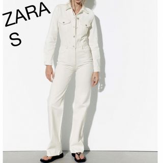 ザラ(ZARA)のTRF WIDE-LEG デニムジャンプスーツ(オールインワン)