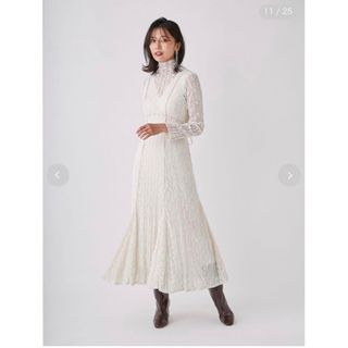 【美品】FRAY I.D /フロッキーストレッチレースワンピース