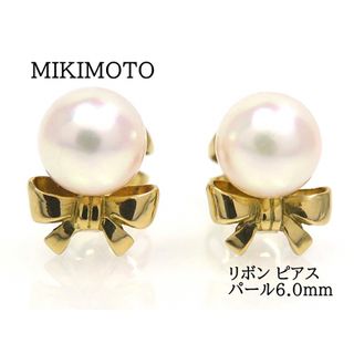 MIKIMOTO ミキモト K18 パール6.0mm リボン ピアス ゴールド-