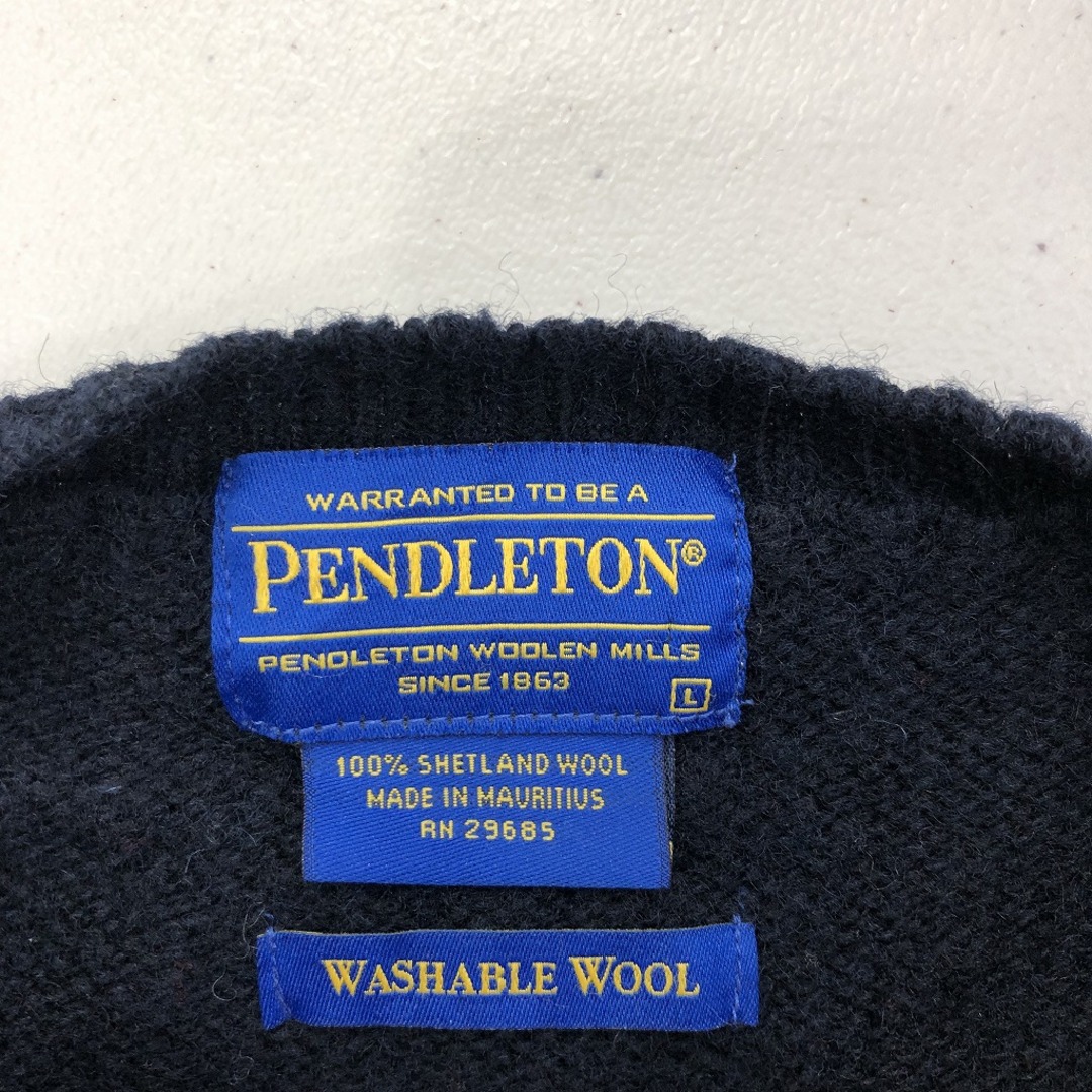 90年代 PENDLETON ペンドルトン クルーネックニット セーター 防寒 無地 ブラック (メンズ L)   O8237