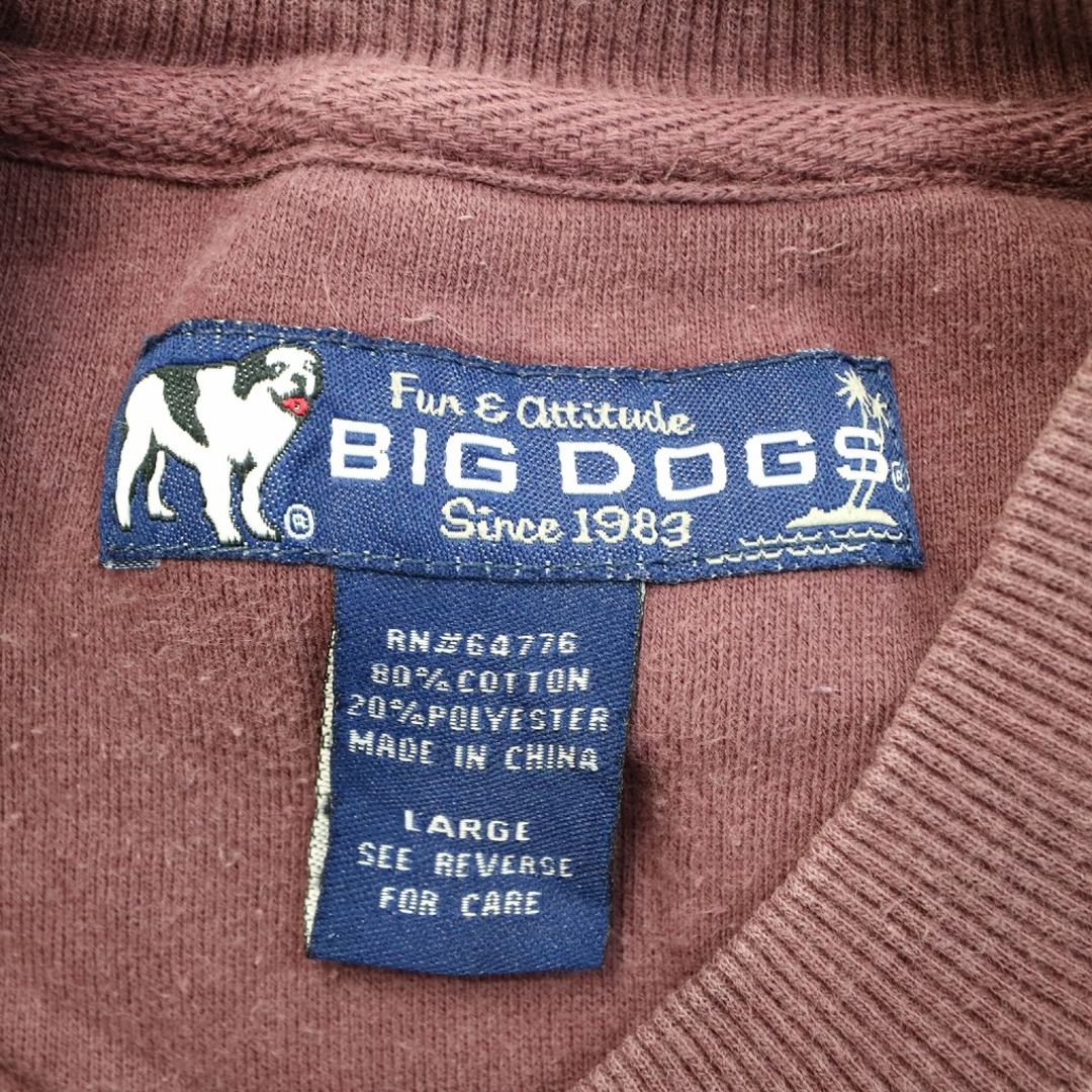 2000年代～ BIG DOGS 英文字イラスト スウェット 大きいサイズ  刺繍 アニマル ワインレッド (レディース 3XL)   O4119