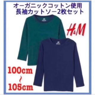 エイチアンドエム(H&M)の未使用h&mオーガニックコットン使用長袖Tシャツ2枚セット100〜105cm(Tシャツ/カットソー)