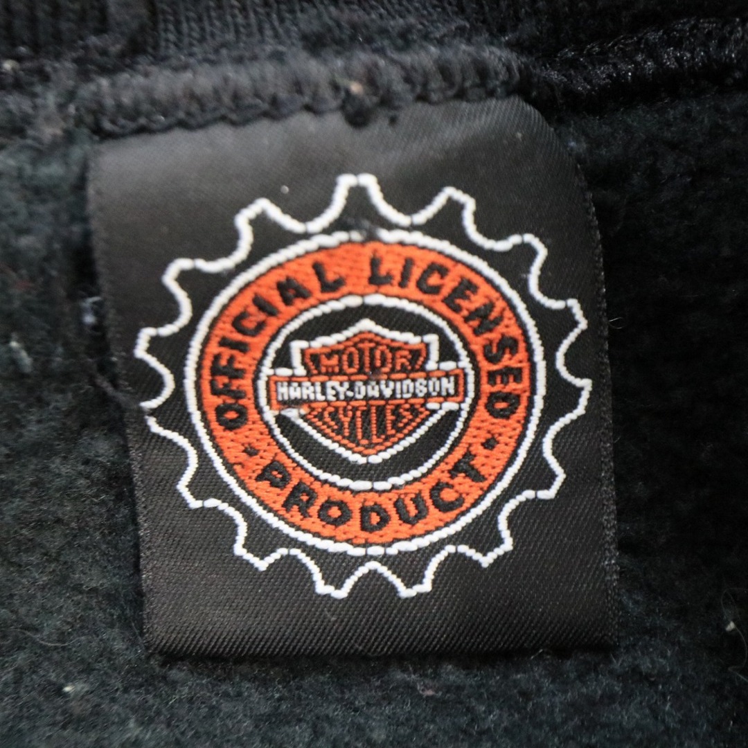 90年代 USA製 HARLEY DAVIDSON ハーレーダビッドソン ワンポイント スウェット 刺繍 ブラック (メンズ XL) 中古 古着  O8455