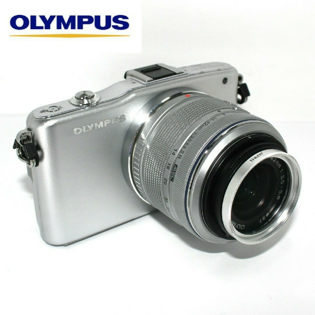 ミラーレス一眼OLYMPUS E−PM1 ミラーレスカメラ シルバー iPhone転送セット！