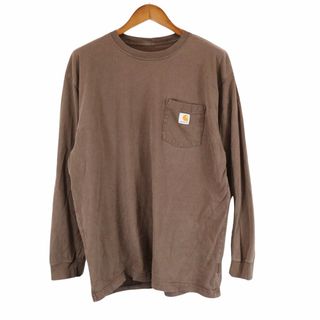 カーハート(carhartt)のCarhartt カーハート WORKWEAR POCKET L/S TEE ワンポイント 長袖Ｔシャツ ブラウン (メンズ XL) 中古 古着 O8538(Tシャツ/カットソー(七分/長袖))