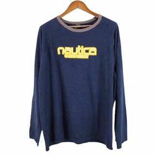 ノーティカ(NAUTICA)のNAUTICA JEANS COMPANY ノーティカ ワンポイント 長袖Ｔシャツ ラグランスリーブ ネイビー (メンズ XL) 中古 古着 O8574(Tシャツ/カットソー(七分/長袖))