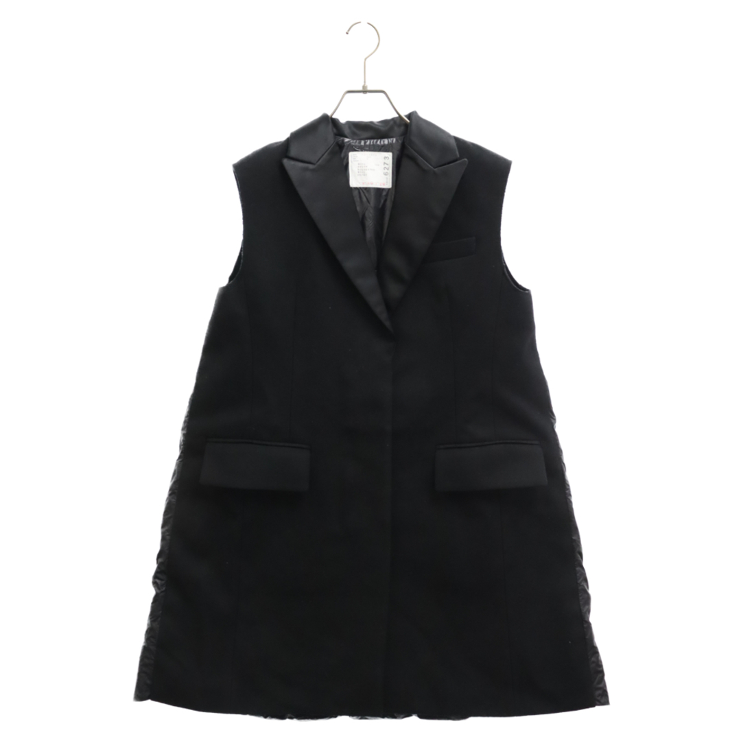 Sacai サカイ WOOL MELTON SLEEVELESS PADDED COAT22-06273 ノースリーブ パディッド切替 ロングコート ブラック レディース