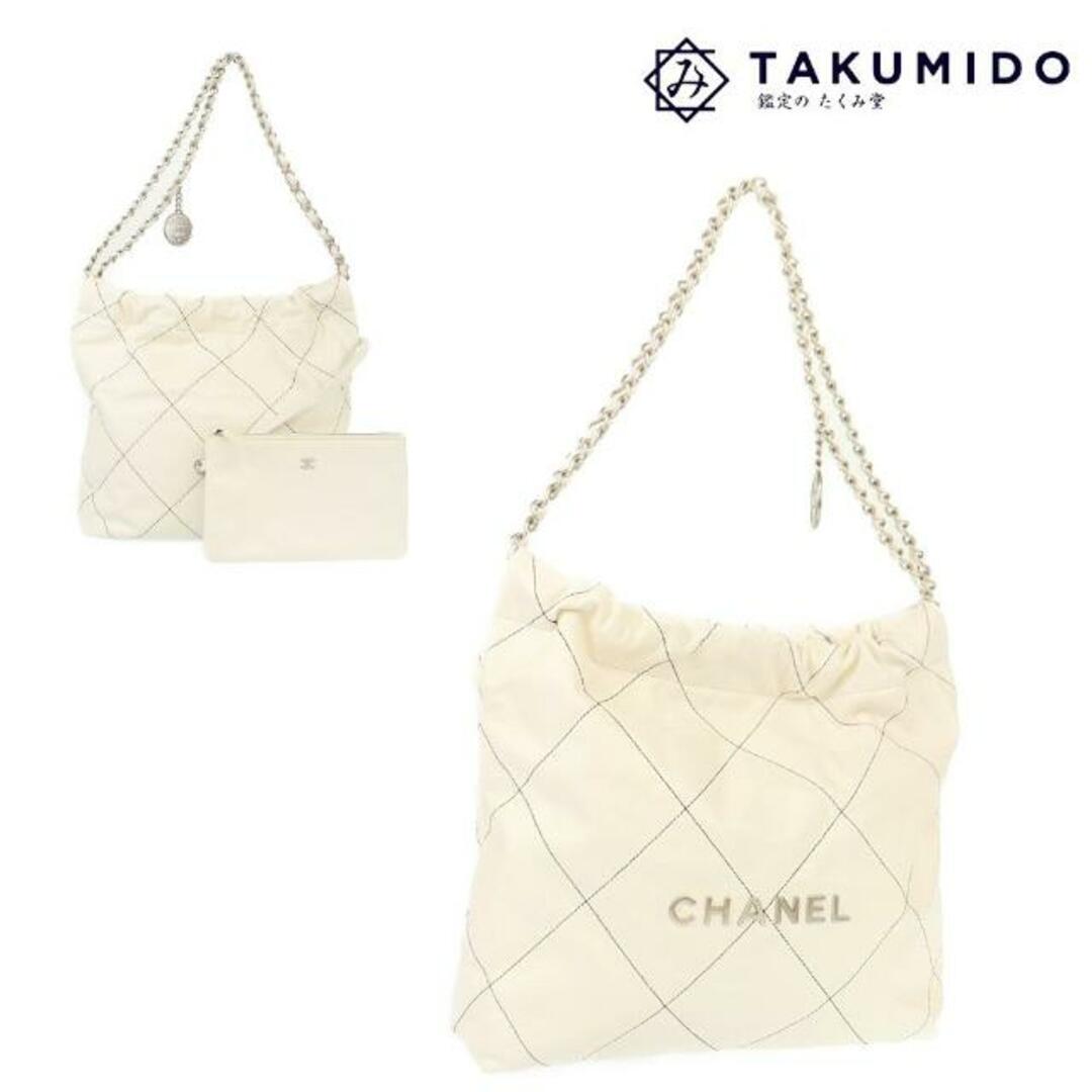 ショルダーバッグシャネル チェーンショルダーバッグ  シャネル22  ホワイト ゴールド金具 レザー CHANEL  | 肩掛け かばん バック レディース ファッション 白 鞄 ハイブランド カバン Aランク