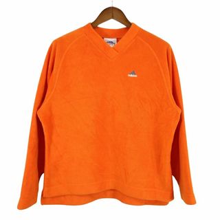 アディダス(adidas)の90年代 adidas アディダス フリース地 スウェット Vネック ワンポイント オレンジ (メンズ L) 中古 古着 O8735(スウェット)