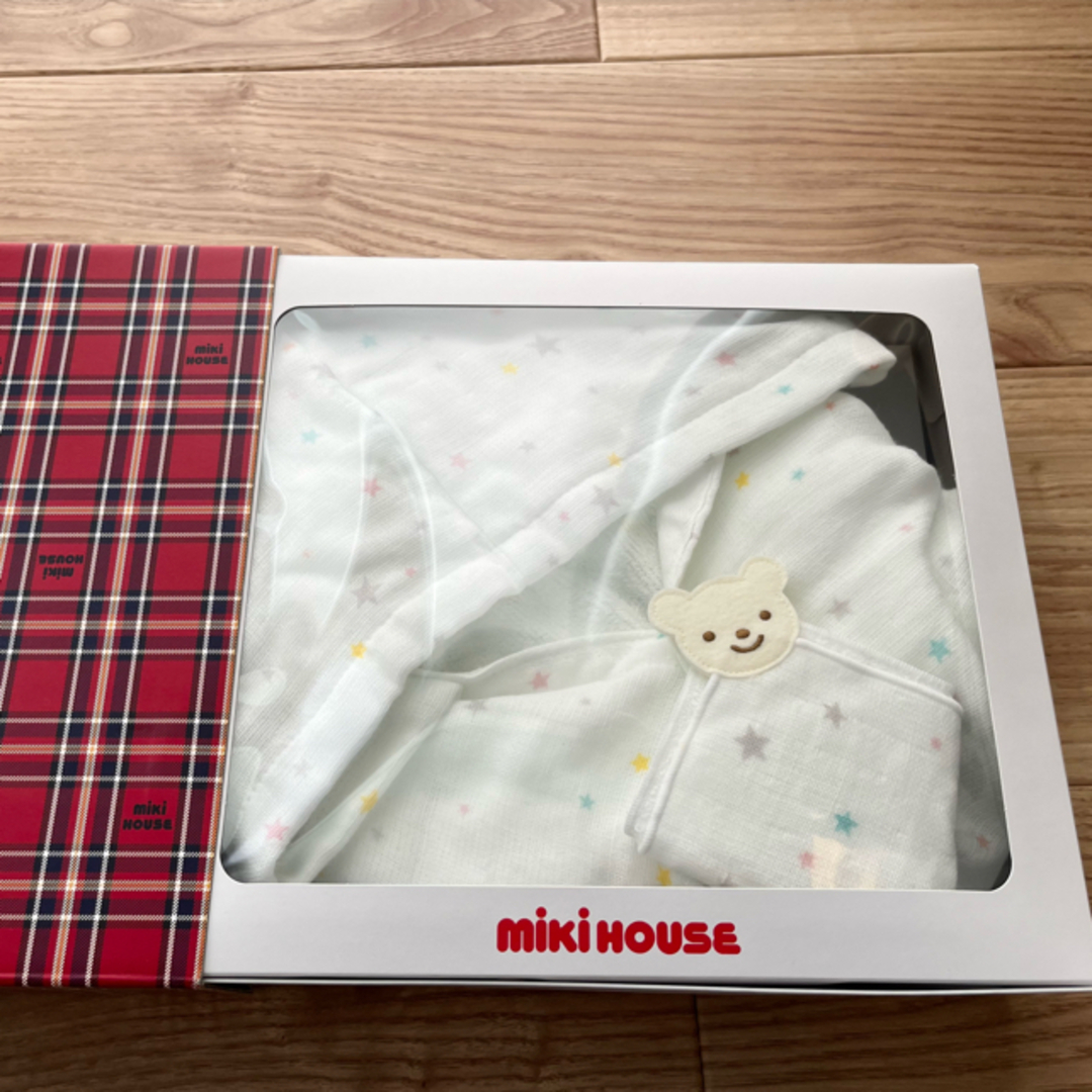 mikihouse(ミキハウス)のmikihouse ミキハウス　ガーゼバスポンチョセット（BOX付き　） キッズ/ベビー/マタニティの寝具/家具(タオルケット)の商品写真