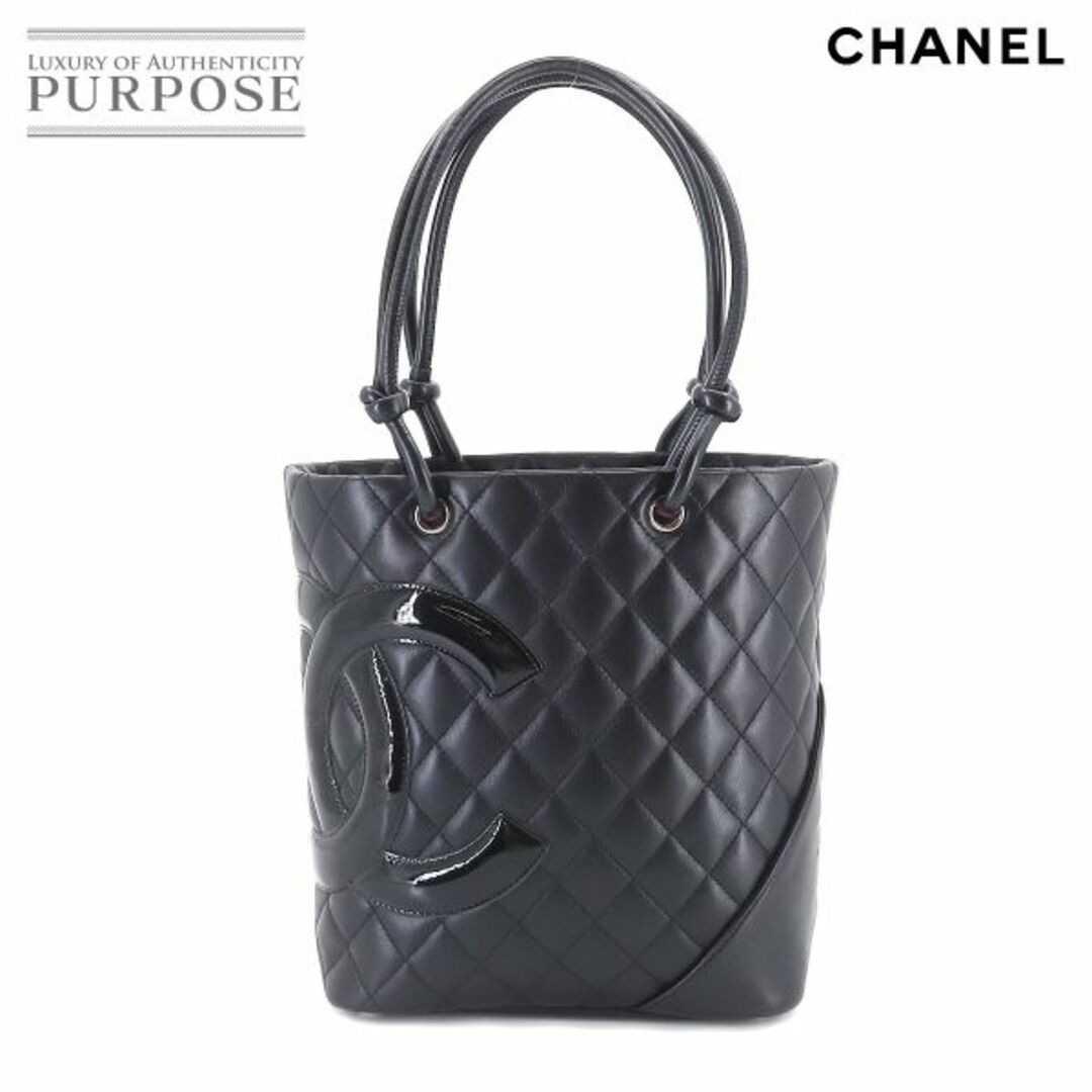 シャネル CHANEL カンボンライン ミディアム トート バッグ レザー エナメル ブラック A25167 シルバー 金具 VLP 90202565